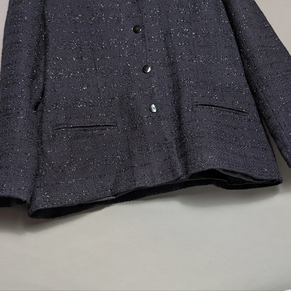 Sag Harbor Vintage Petite Black Metallic Tweed Blazer Classic Jacket Plus Size